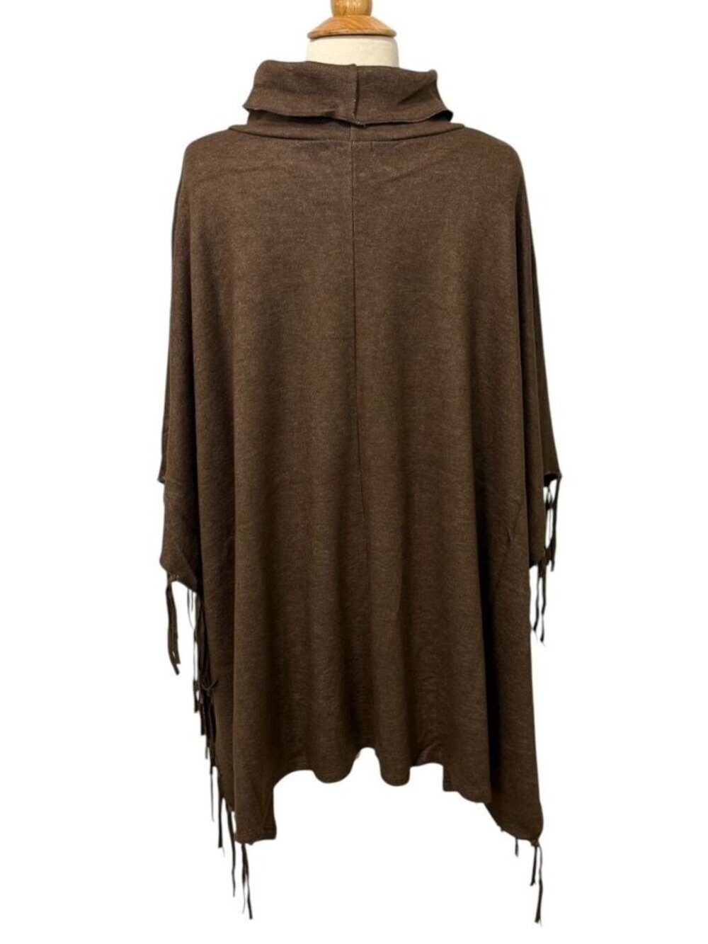 Back in the Saddle Bluff Trail Turtleneck Fringed Poncho Armholes Pocket One Sz - Picture 7 of 11